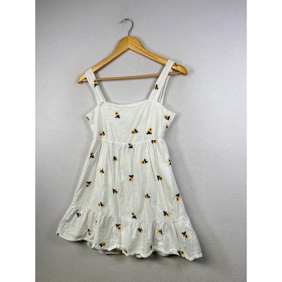 Rewind White Sunflower Embroidered Tiered Ruffle Mini Dress S - Picture 10 of 10